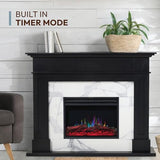 Cambridge Sofia 53-in. Freestanding Fireplace Mantel in Black with White Marble Inlay and Log Display, Electric Heater Insert with Color Changing Flames for Living Room, Bedroom CAMBRIDGE