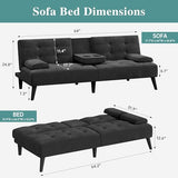 Meilocar 64" Futon Sofa Bed, 64" Convertible Loveseat with 2 Cup Holders, Small Couch with 3 Adjustable Angles & Removable Armrest, Modern Sleeper Sofa for Apartment,5.3 FT, Black Meilocar