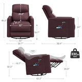 Welzona Power Swivel Rocker Recliner, Power Recliner Chair, 360° Swivel Small Recliners for Small Spaces, Infinite Position Rocking Chair Nursery, PU Leather Living Room Chairs USB Port, Burgundy Red