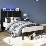BarnFurin Twin Bed Frame with LED Lights, Upholstered Platform Bed with Storage Headboard, Single Bed Frame, Noise-Free, No Box Spring Needed, Easy Assembly, Black BarnFurin