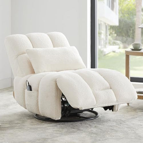 Watson & Whitely Oversized Power Recliner Chair for Adults, Swivel Rocker Recliner Chair with Lumbar Support, Ultra-Comfy Glider Recliner for Living Room Theater Seating Single Sofa, Cream Watson & Whitely
