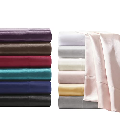 Madison Park Essentials Satin Sheet Set Luxury and Silky with Natural Sheen, Elastic 14" Pocket fits up to 16" Mattress, All Around Elastic - Year-Round Bedding, Full, Ivory, 6 Piece Madison Park