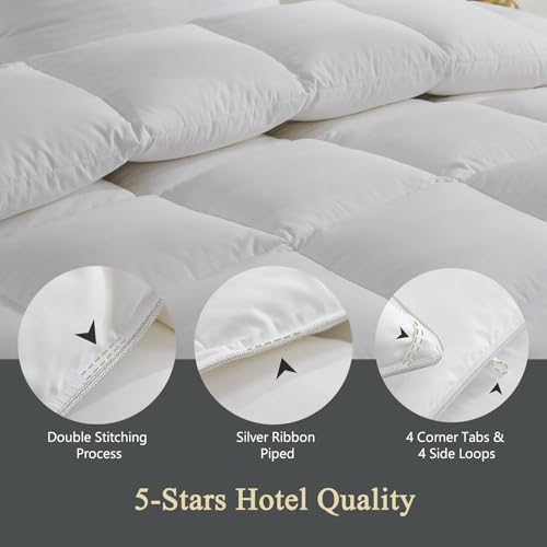KUSNUG Hotel Luxury Down Fibers Comforter Twin Size - All Season Duvet Insert with Egyptian Cotton Blend Shell, High Fill-Power Hypoallergenic Fluffy Down Feather Fibers Filled, White 68x90 Inch KUSNUG