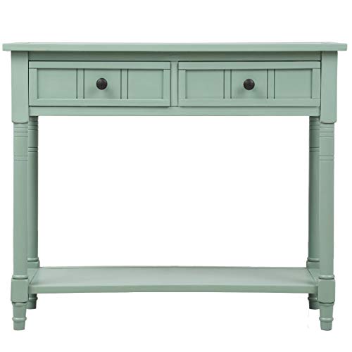 Knocbel Antique Entry Console Table with Drawers & Bottom Open Shelf, Wood Sofa Tables for Entryway Hallway Living Room, 35.43" W x 13.8" D x 30.25" H, Retro Blue Knocbel