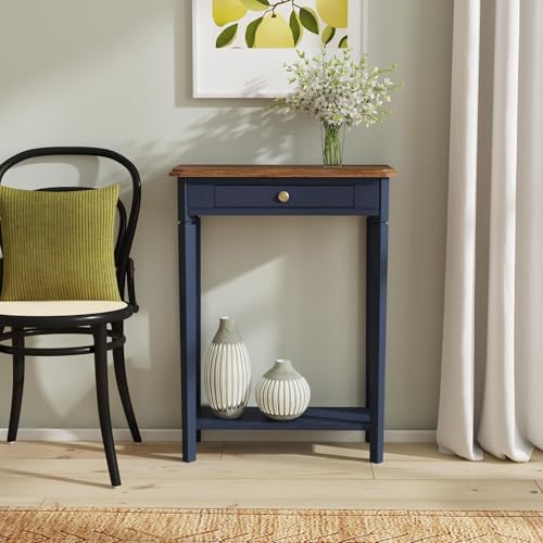 East at Main Marnie Console Table – 23.75” Wide Navy Blue Entryway Table with Storage Drawer & Shelf – Slim Accent for Hallways, Foyers, Living Rooms and Small Spaces – Handcrafted Bayur Wood East at Main