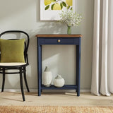 East at Main Marnie Console Table – 23.75” Wide Navy Blue Entryway Table with Storage Drawer & Shelf – Slim Accent for Hallways, Foyers, Living Rooms and Small Spaces – Handcrafted Bayur Wood East at Main