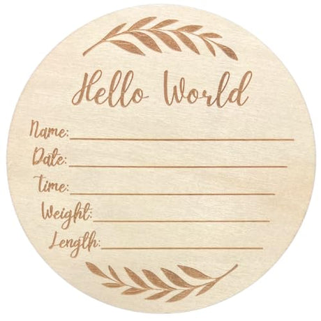 KEMINA BLANKETS Wooden Baby Announcement Sign for Newborn, Large 6 inch Hello World Newborn Name Sign for Hospital Birth Announcement, Newborn KEMINA BLANKETS
