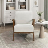 Lexicon Mid-Century Modern Accent Chair, Woven Chenille Fabric Lounge Chair, Chestnut Solid Wood Frame, Wide Arm Rest and Cushioned Comfort for Living Room/Office/Bedroom/Reading Nook, Beige Lexicon