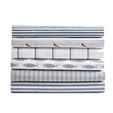 Nautica - Queen Sheets, Cotton Percale Preppy Bedding Set, Crisp & Cool, Lightweight & Breathable (Coleridge Stripe Blue, Queen) Nautica