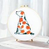 Crafmanoe Flowers Dog Embroidery Kits for Beginners Adults, Hand Embroidery Starter Kits, Stamped Cross Stitch Kits DIY Needlepoint Kit for Beginners Adults, Embroidery Hoop, Thread and Video Tutorial