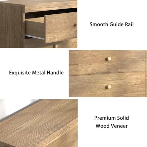 Zenflare Dresser for Bedroom 6 Drawer Wood Dresser 58.3" Wide, Large Chest of Drawers for Bedroom, Living Room, Hallway, Entryway, Modern TV Stand Drawer Organizer, Light Oak Zenflare