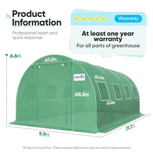 Quictent Premium 20x10x6.6FT Upgraded Greenhouse for Outdoors, Multipurpose Garden Plant with Enhanced Heavy Duty Frame Portable Hoop House, 8 Ventilated Screen Window & 2 Zipper Screen Door, - WoodArtSupply