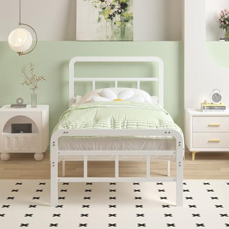 Cieemine 14 Inch White Twin XL Bed Frames with Headboard and Footboard, Heavy Duty Bed Frame Twin XL with Underneath Storage, No Box Spring Needed, Easy Assembly Cieemine