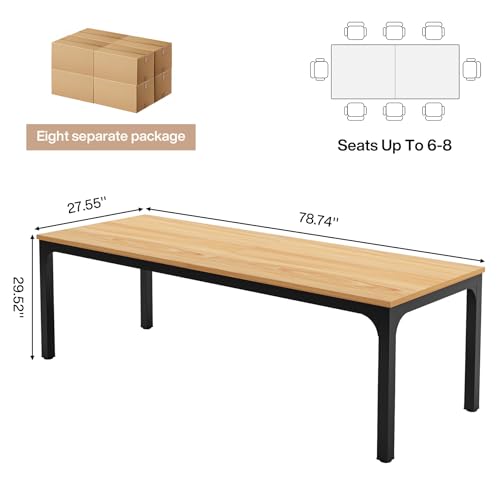 Tribesigns 78.74-Inch Conference Table Set,13FT Conference Room Table, Large Rectangle Meeting Seminar Tables Set,Long Business Tables (Chair not Included) (8, Natural+Black, 8 Pack) Tribesigns