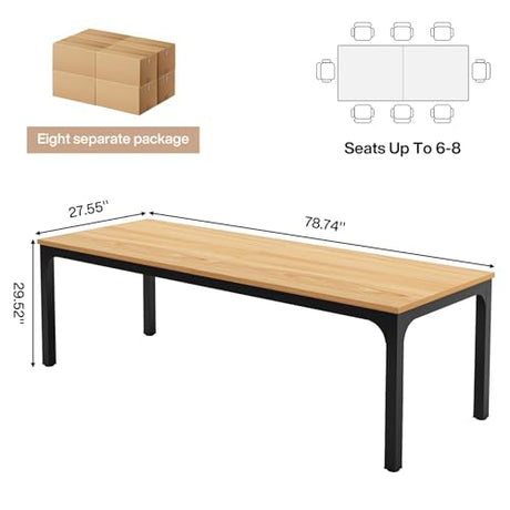 Tribesigns 78.74-Inch Conference Table Set,13FT Conference Room Table, Large Rectangle Meeting Seminar Tables Set,Long Business Tables (Chair not Included) (8, Natural+Black, 8 Pack) Tribesigns