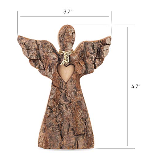 Forest Decor Wooden Guardian Angel Figurines for Love Peace Inspiration - Remembrance Angel Collectible Statue - Christmas Wood Angel Decor with Loving Heart - Rustic Angel Gift in Memory of  - WoodArtSupply