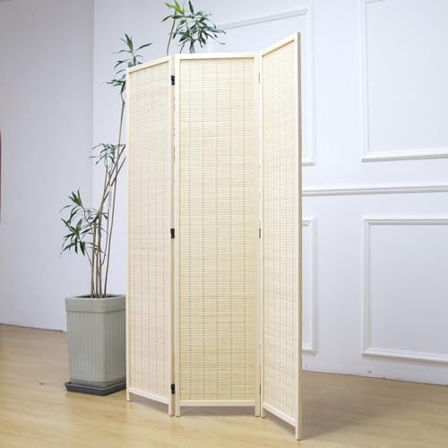 Furnnylane 3 Panel Room Divider and Folding Panel Screen,Bamboo Panel Divider Screen for Room Separation,Beige,67" H x 46" W Furnnylane
