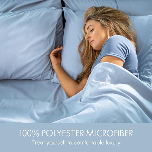 ClevaHome Twin Size Sheet Set - 4 Piece Soft Breathable Luxury Bed Sheet Set - Shrinkage & Fade Resistant Embroidered Bedding Sheet with Deep Pocket, 2 Extra Pillowcases (Twin, Chambray Blue) Cleva