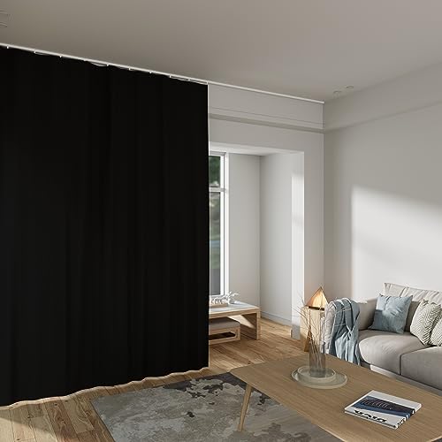 MaKefeile Room Divider Curtains Total Blackout Privacy Curtain Panel Room Thermal Insulated Noise Reduction Curtains for Bedroom Window Living Room Ceiling Track Curtain W 8.3 ft × H 7 ft Black MaKefeile