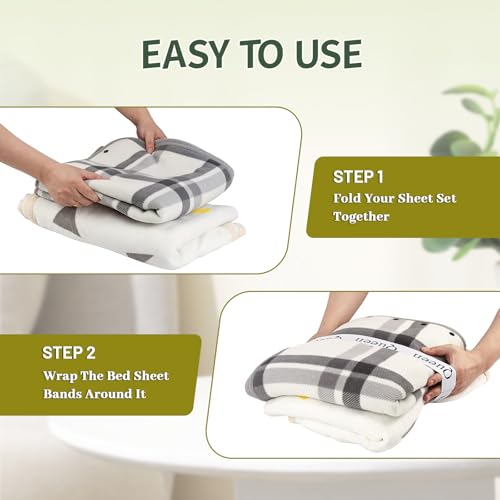 Meatykui 4 Pieces Bed Sheet Organizer and Storage Size Label Bands, Elastic Linen Labels for Bed Sheet Sets, Elastic Bedding Bands for Organizing The Linen Closet(Full 4Pcs) Meatykui