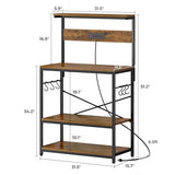 SUPERJARE Bakers Rack with Power Outlets, Microwave Stand, 31.5 X 16.5 Inch Larger Desktop, Kitchen Storage Rack with Adjustable Middle Shelf, 6 S-Shaped Hooks, Coffee Bar Stand, Rustic Brown