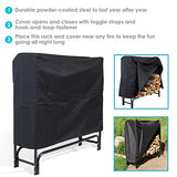 Sunnydaze Outdoor Firewood Log Rack and Cover Combo Set - Black Powder-Coated Steel and PVC - Black Fabric - 4-Foot Sunnydaze