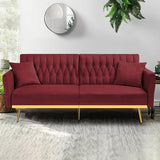 ACMEASE 70” Velvet Futon Sofa Bed with 2 Pillows and Adjustable Armrests, Convertible Sleeper Bed W/Adjustable Backrests, Modern Loveseat for Living Room, Bedroom, Red ACMEASE