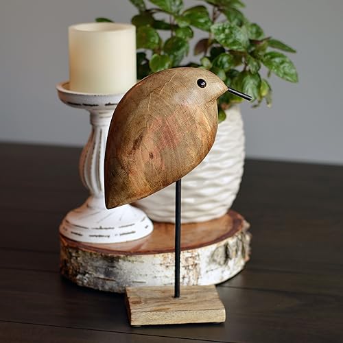 WHW Whole House Worlds Bird Figurine, Hand Carved Mango Wood, Brown, Mounted, Gallery Base, 9.5 Inches WHW Whole House Worlds