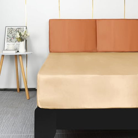 Lirex Satin Fitted Sheet Queen Size,Luxury & Ultra Soft Deep Pocket Single Bottom Bed Sheets Sold Separately, Champagne Lirex