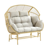 Patio Chairs Outdoor Egg Chair - 2 Person Wicker Rocking Glider Chair Rattan Patio Lounge Rocker Chairs with Cushion and Pillow for Outside Porch Deck Backyard Garden(Yellow/Beige) Pugire