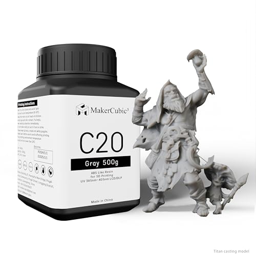 MakerCubic3 Fast ABS-Like 3D Printer Resin. 405nm Band Curing, Non-Brittle High Precision 3D Printing Liquid ABS-Like Photopolymer, Resin for LCD DLP 3D Printing(500g) (Grizzly) MakerCubic³