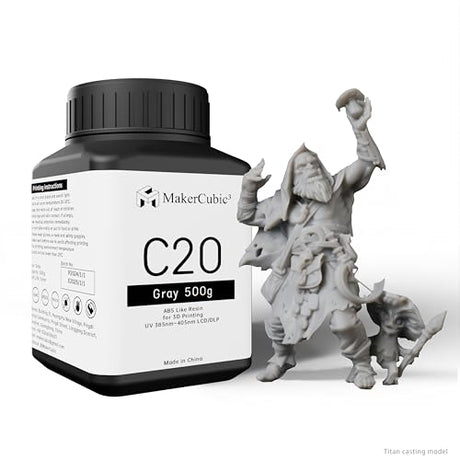 MakerCubic3 Fast ABS-Like 3D Printer Resin. 405nm Band Curing, Non-Brittle High Precision 3D Printing Liquid ABS-Like Photopolymer, Resin for LCD DLP 3D Printing(500g) (Grizzly) MakerCubic³