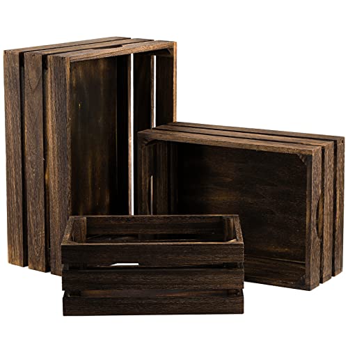 ZOOFOX Set of 3 Nesting Wooden Crates, Rustic Wood Basket with Handles, Decorative Farmhouse Wooden Storage Container Boxes for Party, Office, Bedroom, Kitchen and Closet ZOOFOX