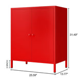 Fumedo Small 2 Metal Storage Side Buffet Cabinet for Bed Room,Living Room,Entryway,Hallway,Home,Hotel,Office,Garage,Kitchen,1 Removable Shelf. (Metal Door, Red) Fumedo