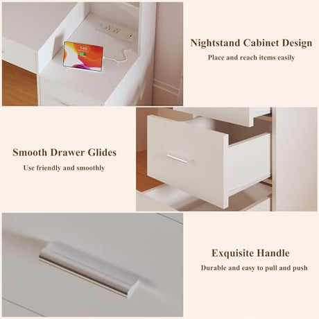 HUAHUU Large Vanity Desk with Mirror & Lights, White Makeup Vanity with 8 Drawers & 6 Storage Shelves, Vanity Set with LED Lights and Power Outlet, 3 Lighting Modes, Adjustable Brightness HUAHUU