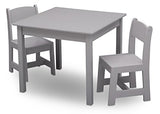 Delta Children MySize Kids Wood Table and Chair Set (2 Chairs Included) - Ideal for Arts & Crafts, Snack Time & More - Greenguard Gold Certified, Grey, 3 Piece Set Delta Children