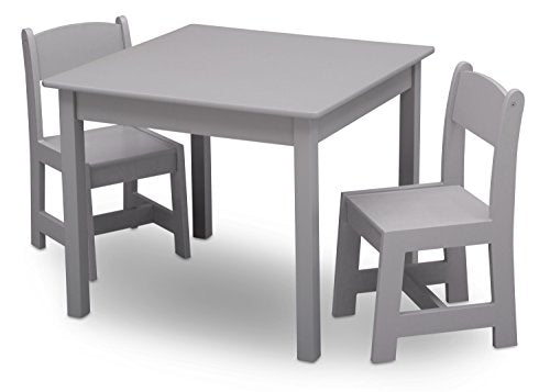 Delta Children MySize Kids Wood Table and Chair Set (2 Chairs Included) - Ideal for Arts & Crafts, Snack Time & More - Greenguard Gold Certified, Grey, 3 Piece Set - WoodArtSupply