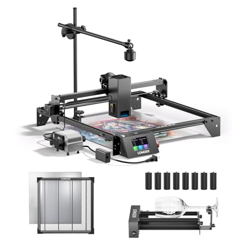 Longer RAY5 20W Laser Cutter and Laser Engraver for Tumblers, with Rotary Roller Bundle, 17.3"x 17.3" Honeycomb Working Bed, Camera Kit, and Air Pump Laser Engraver for Wood and Metal, Acrylic Longer