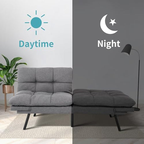 MUUEGM 71" Futon Sofa Bed, Comfortable Memory Foam Futons Sofa with Adjustable Backrest & Armrests, Convertible Loveseat Futon Bed for Compact Living Room, Apartment, Office, Grey MUUEGM