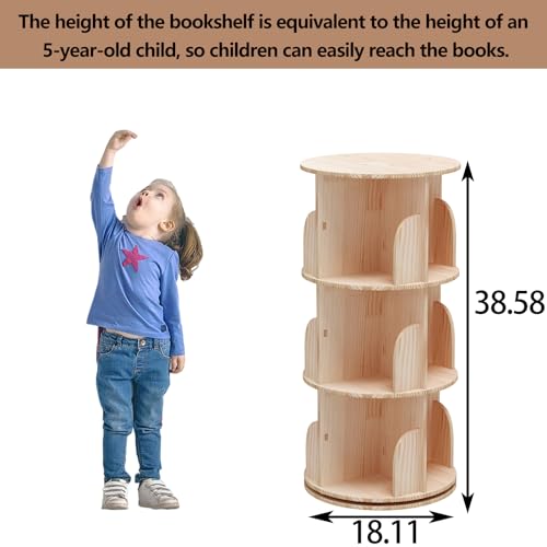 Lexza 3-Tier Rotating Bookshelf for Kids and Adults – Stylish Wood Storage Solution - WoodArtSupply