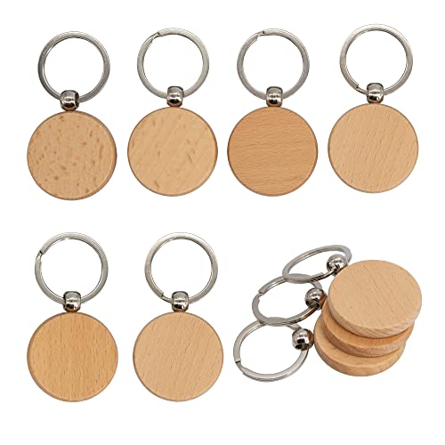 TFoRibbon Blank Wooden Key Tag Key Chain Wood Engraving Blanks 20 Pack (Round) TFoRibbon