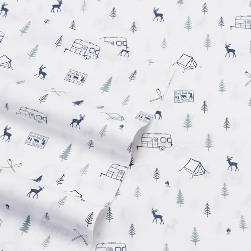 Eddie Bauer - Twin Sheet Set, Cotton Percale Bed Sheets, Crisp & Cool Bed Sheets, Ideal Dorm Essentials (Campout Dark Blue, Twin) Eddie Bauer