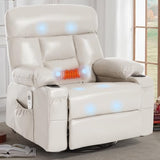 Comermax Rocking Recliner with Heat and Massage, Wide Seat Heated Massaging Reclining Chair for Home Theater, Faux Leather Manual Swivel Rocker Recliner Chair with Cup Holder for Adult, Beige