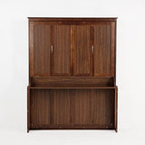 SOFTSEA Queen Size Murphy Bed with Desk, Wood Wall Bed with Gas Struts, Space Saving Foldable Murphy Bed for Small Spaces, Guest Room, Home Office (Walnut) SOFTSEA