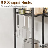 LAKEMID Kitchen Bakers Rack,Microwave Stand with Storge 3-Tier,Coffee Bar Station,6 S-Shaped Hook,Kitchen Storage Shelf,33.7D x 14.9W x 29.9H Inches,Rustic Brown