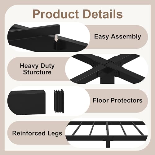 Cieemine 5 Inch Low Bed Frame Twin, Heavy Duty Twin Bed Frames Low Profile, No Box Spring Needed, Easy Assembly, Noise Free, Black Cieemine