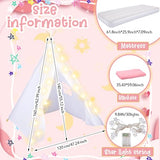 Windyun 4 Pack Kids Teepee Tent for Slumber Party with Mattress and Lights, Sleepover Tents for Girls Boys Indoor Outdoor Cotton Teepee with Airbed Tray Blanket Birthday Party Supplies(White) Windyun