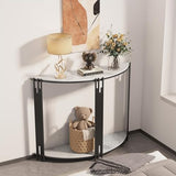 Modern Half Moon Console Table Hallway Side 2-Tier White Classic Semi-Circle Marble Metal Finish Storage WoodArtSupply