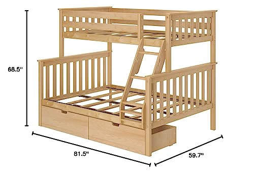 Max & Lily Twin-Over-Full Bunk Bed with Storage Drawers in Natural Wood - WoodArtSupply