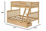 Max & Lily Twin-Over-Full Bunk Bed with Storage Drawers in Natural Wood Max & Lily